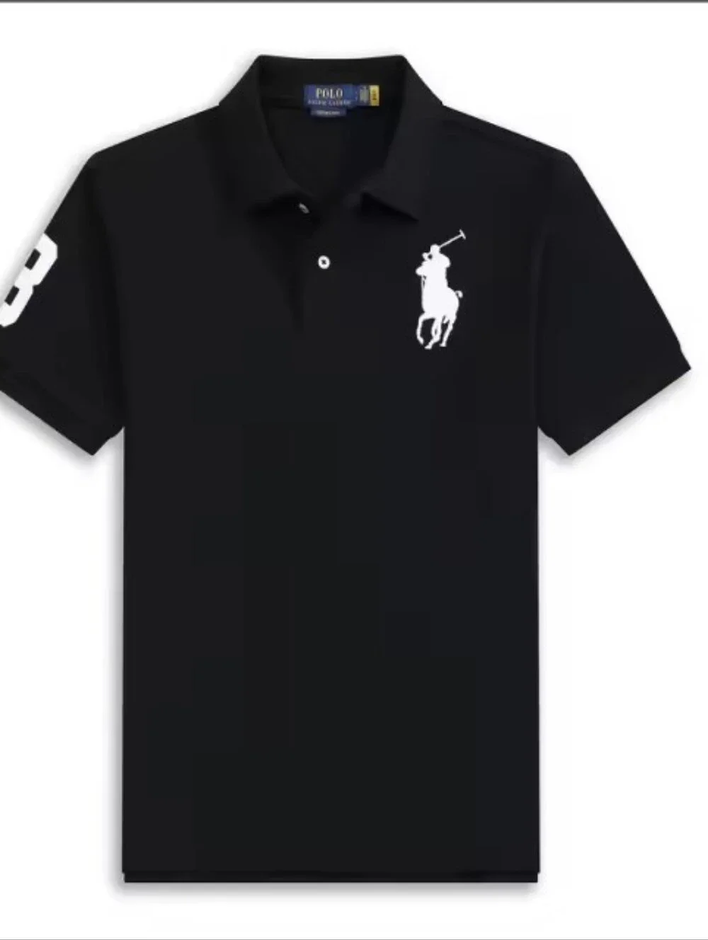 Polo by Ralph Lauren Black Polo Shirt with White Pony & Sleeve Number